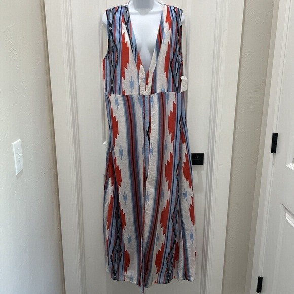 Crazy Train Size M Kimono Duster Aztec Tribal Southwest Print Sleeveless Long - Picture 4 of 14